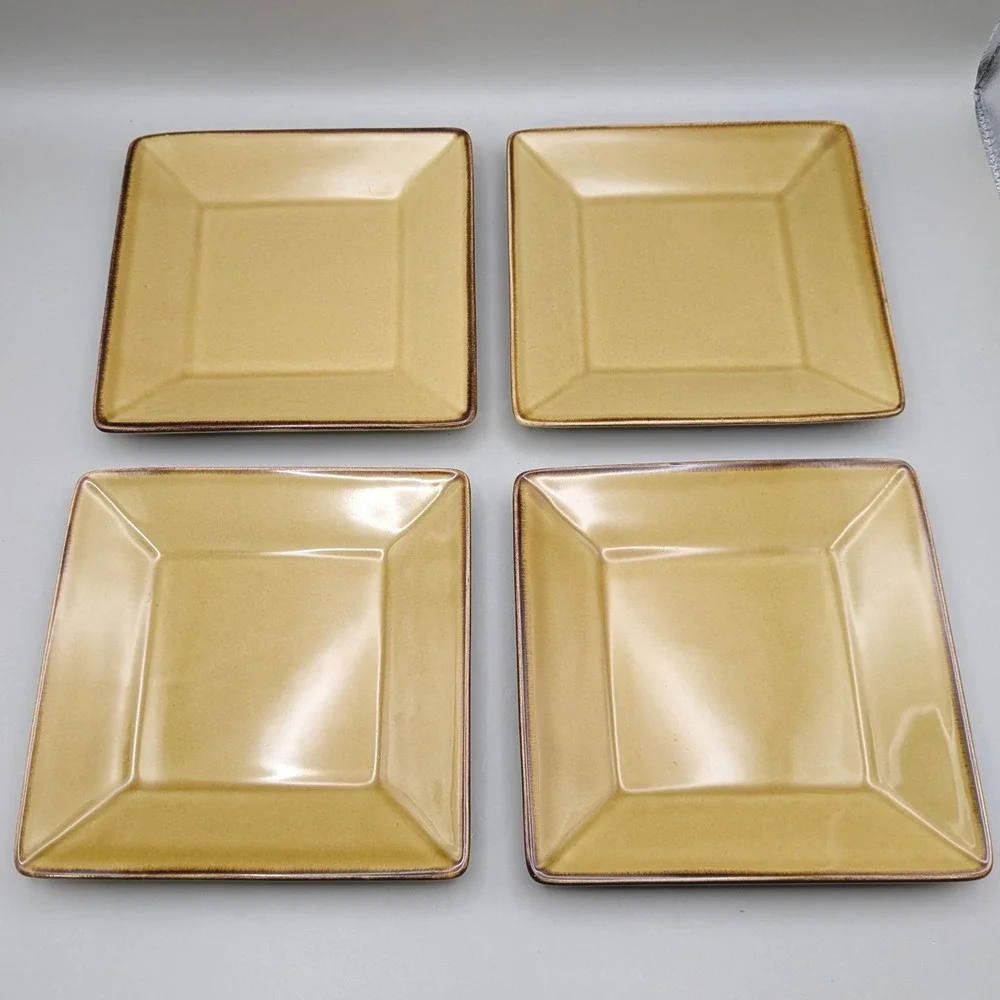 Pottery Barn Asian Squares 4 Dish Set Gold Yellow - 6